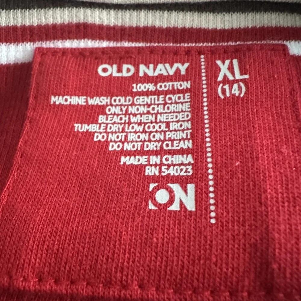 Old Navy Top Crewneck Boys XL(14)‎ Striped L/S Red Brown Casual Streetwear NWOT